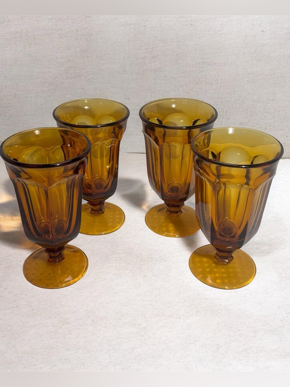 Imperial Glass Old Williamsburg Amber Iced Tea Goblets Honey Gold Brown Set of 4